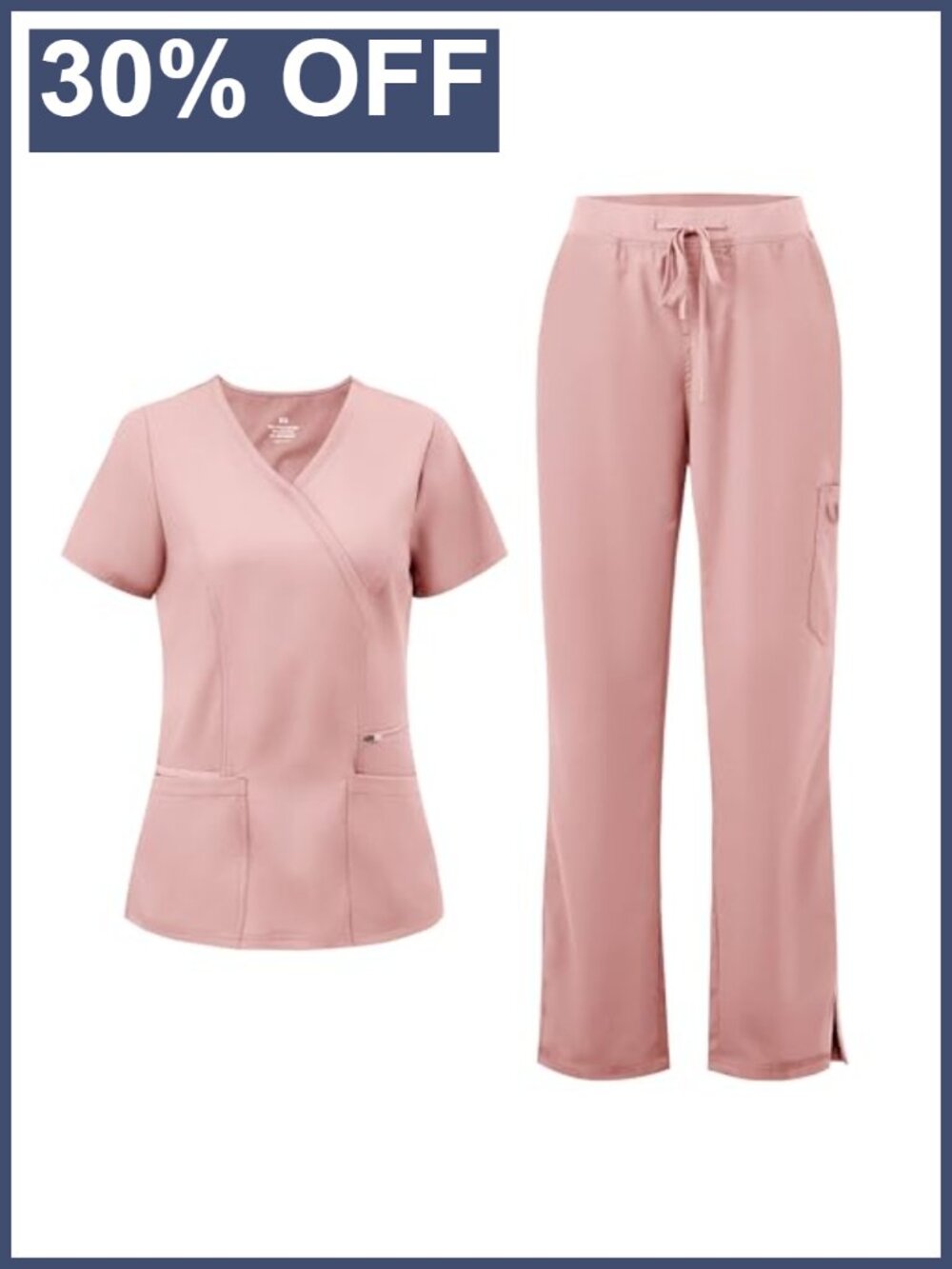 COZYFIT Womens Scrub Set Mock Wrap Top Straight Leg Pants 6 Pockets Medical